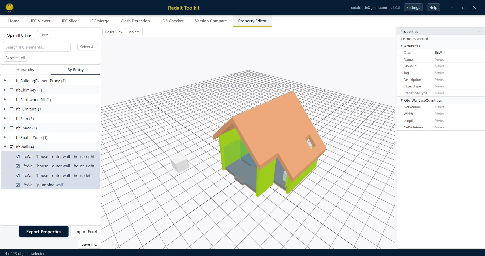Property Editor — full element tree with editable properties panel