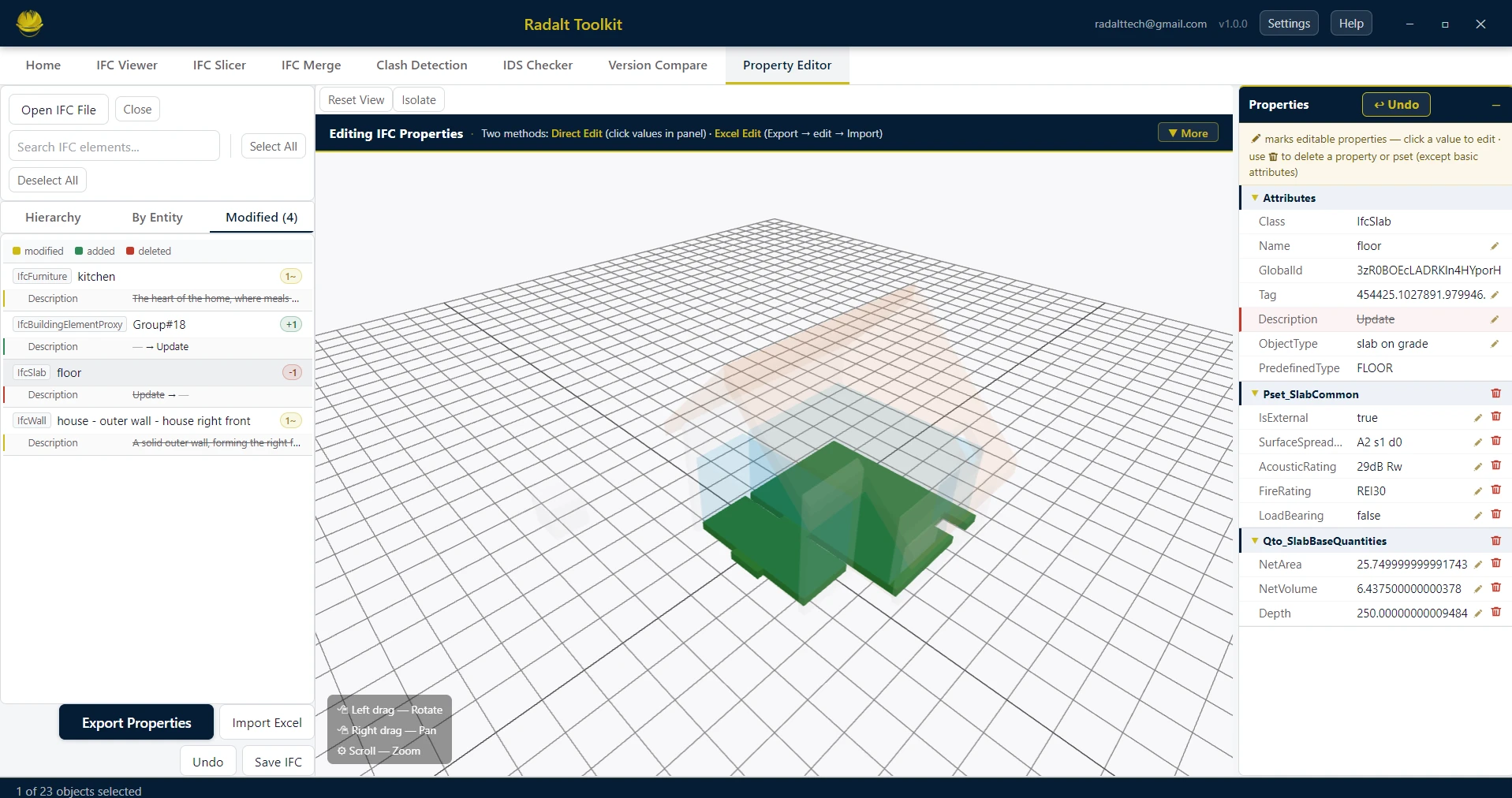 Modified tab in Property Editor model tree — Radalt Toolkit screenshot