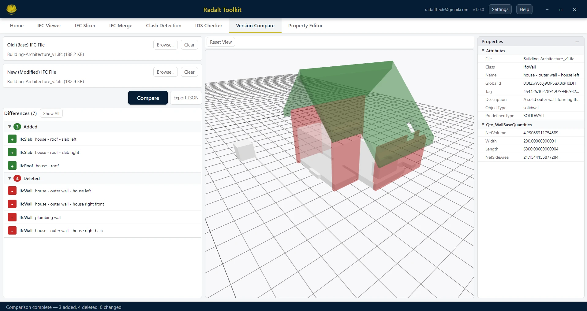 Version Comparison — Radalt Toolkit screenshot